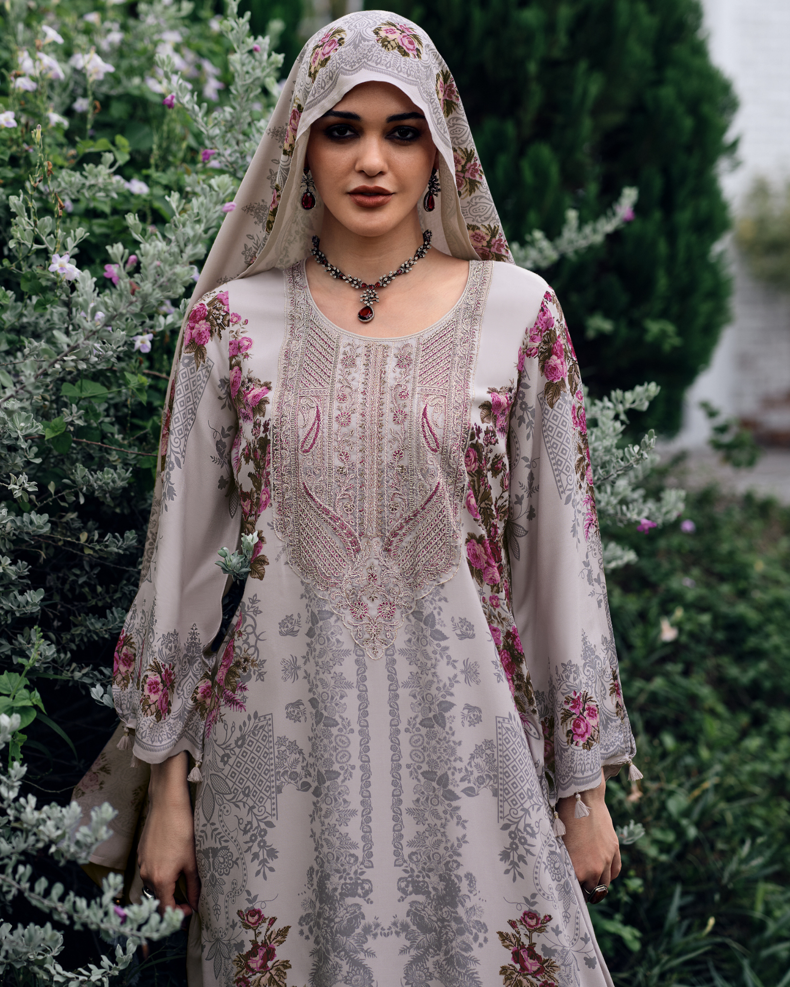 Grey Viscose Pashmina Suit