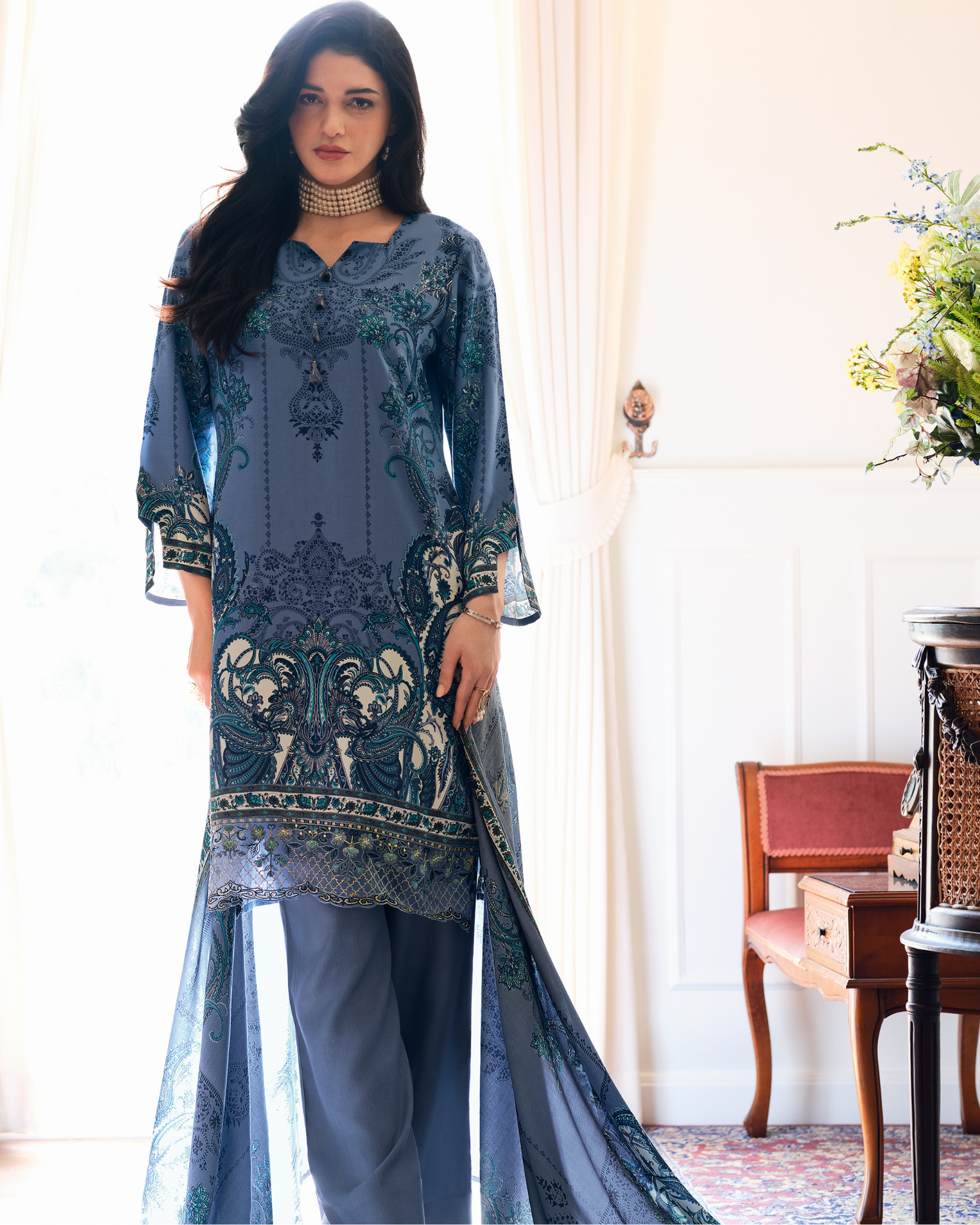Blue Winter Pashmina Suit