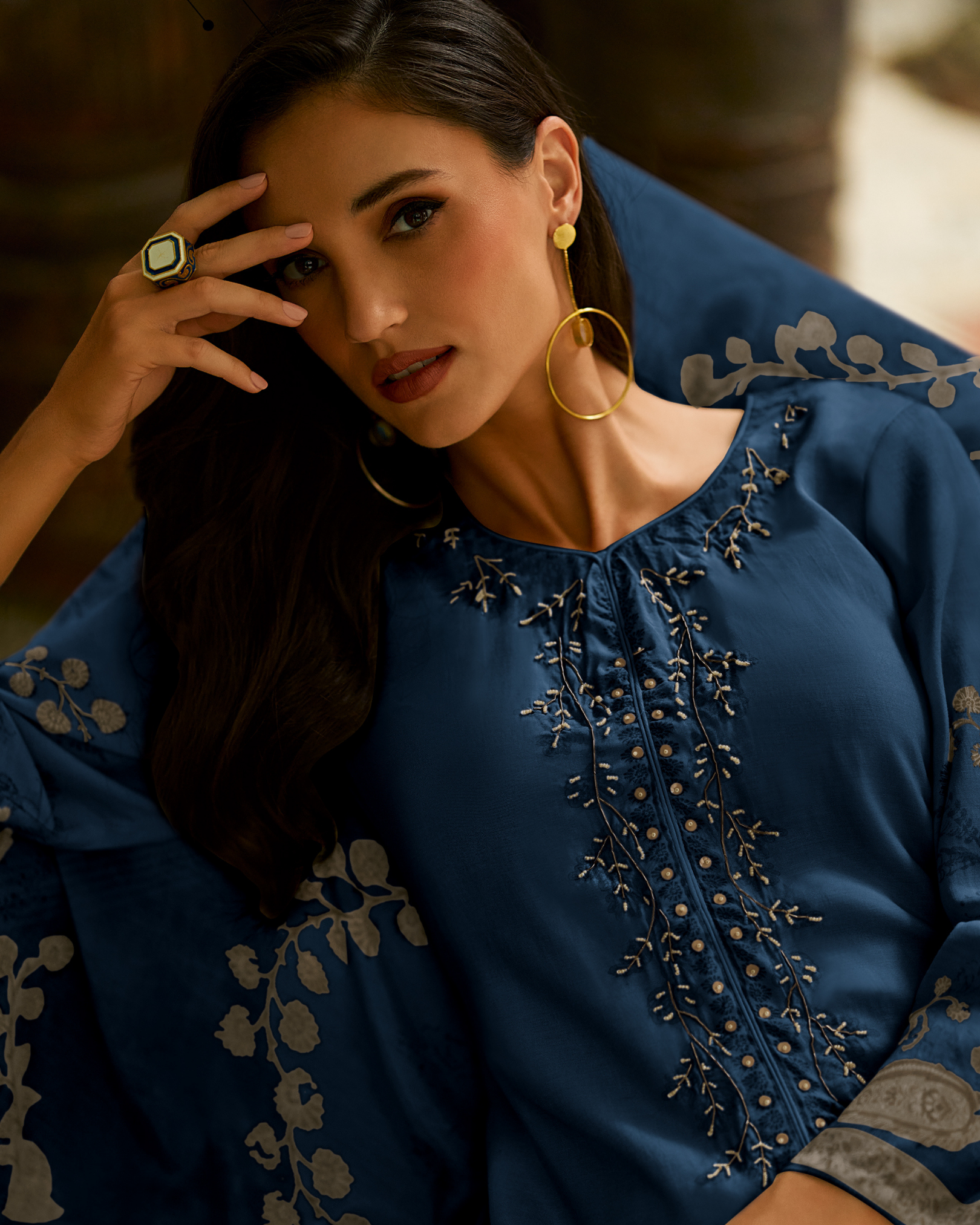 Navy Blue Visose Muslin Salwar Suit