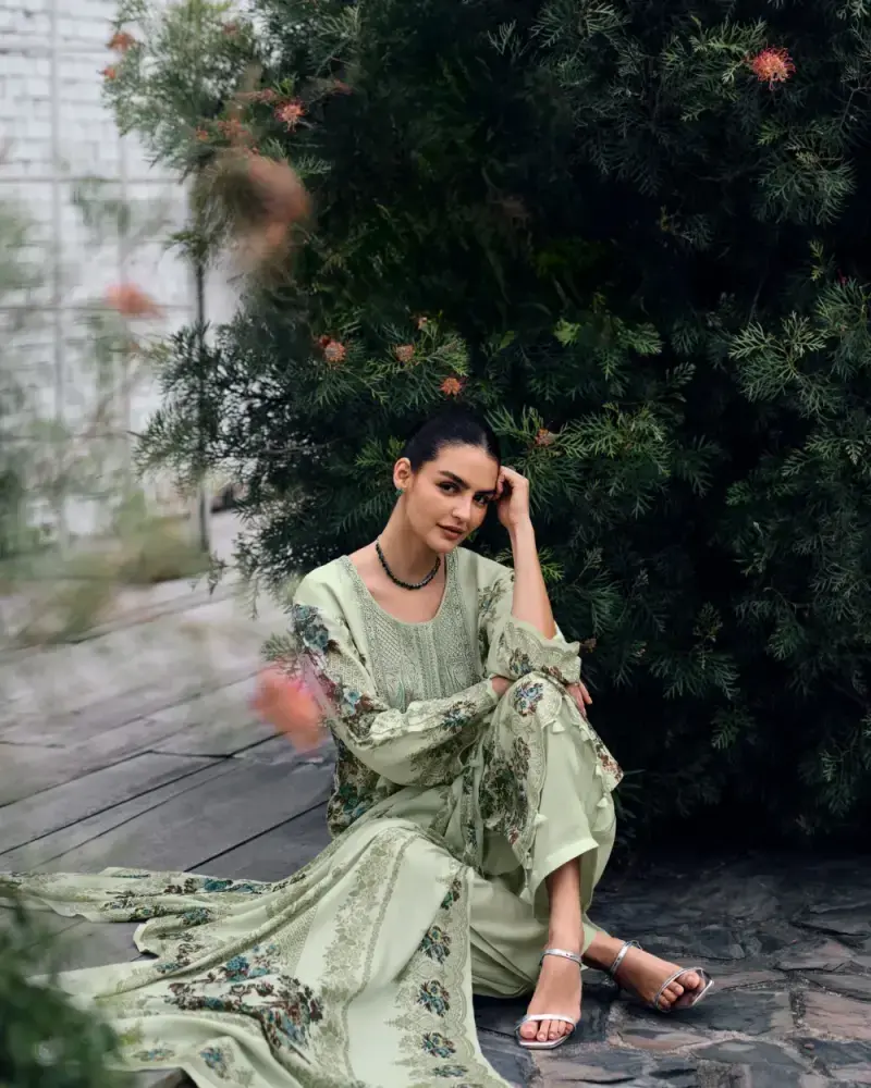 Pista Green Viscose Pashmina Suit