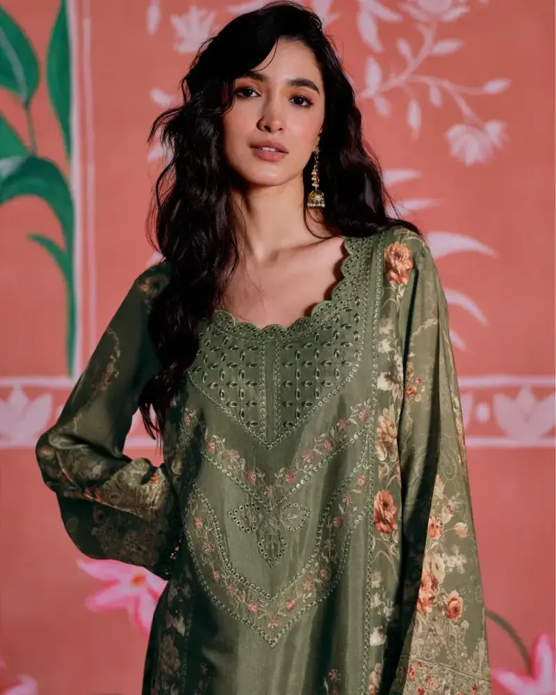 Pista Green Muslin Suit