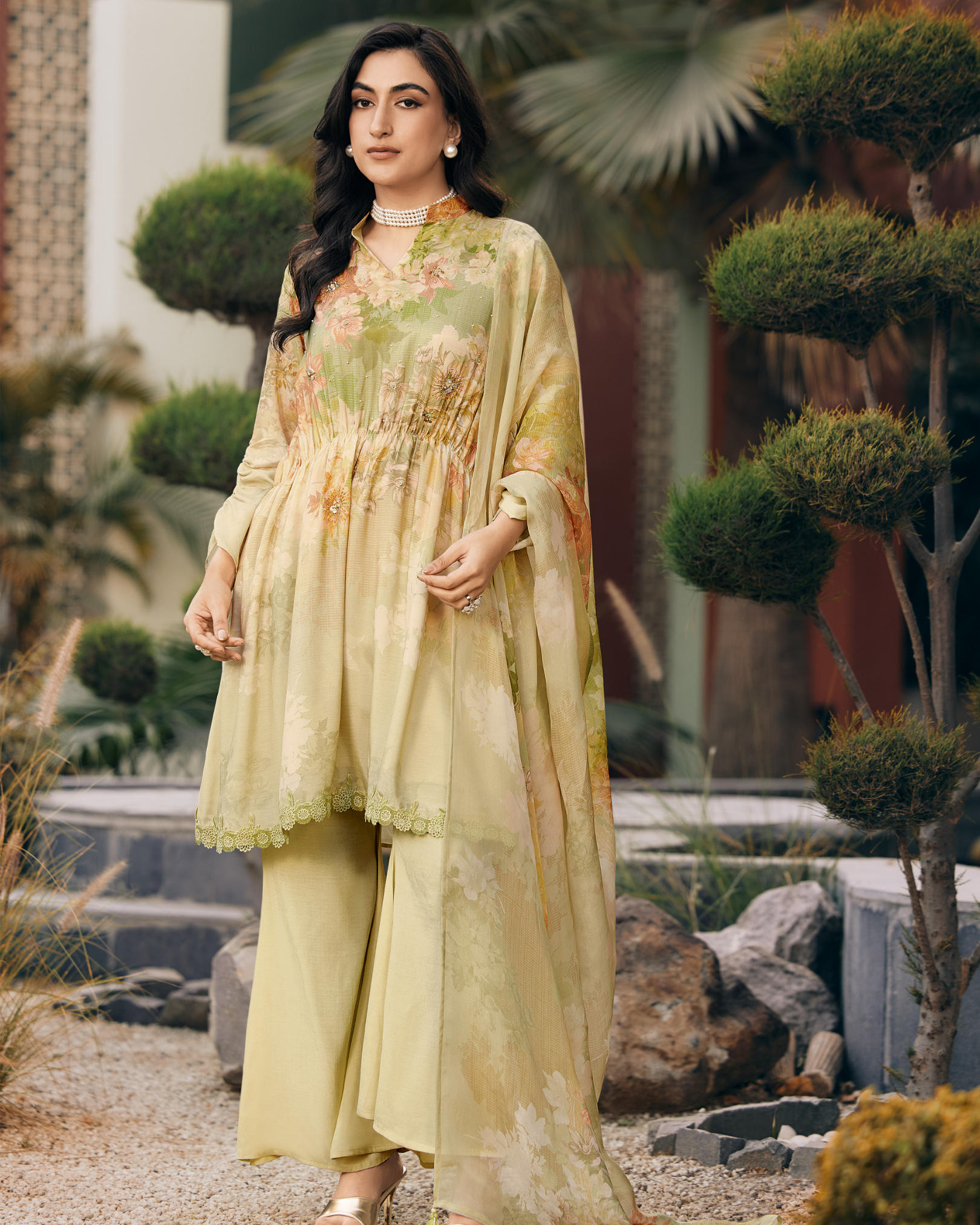 Mustard Elegant Muslin Suit