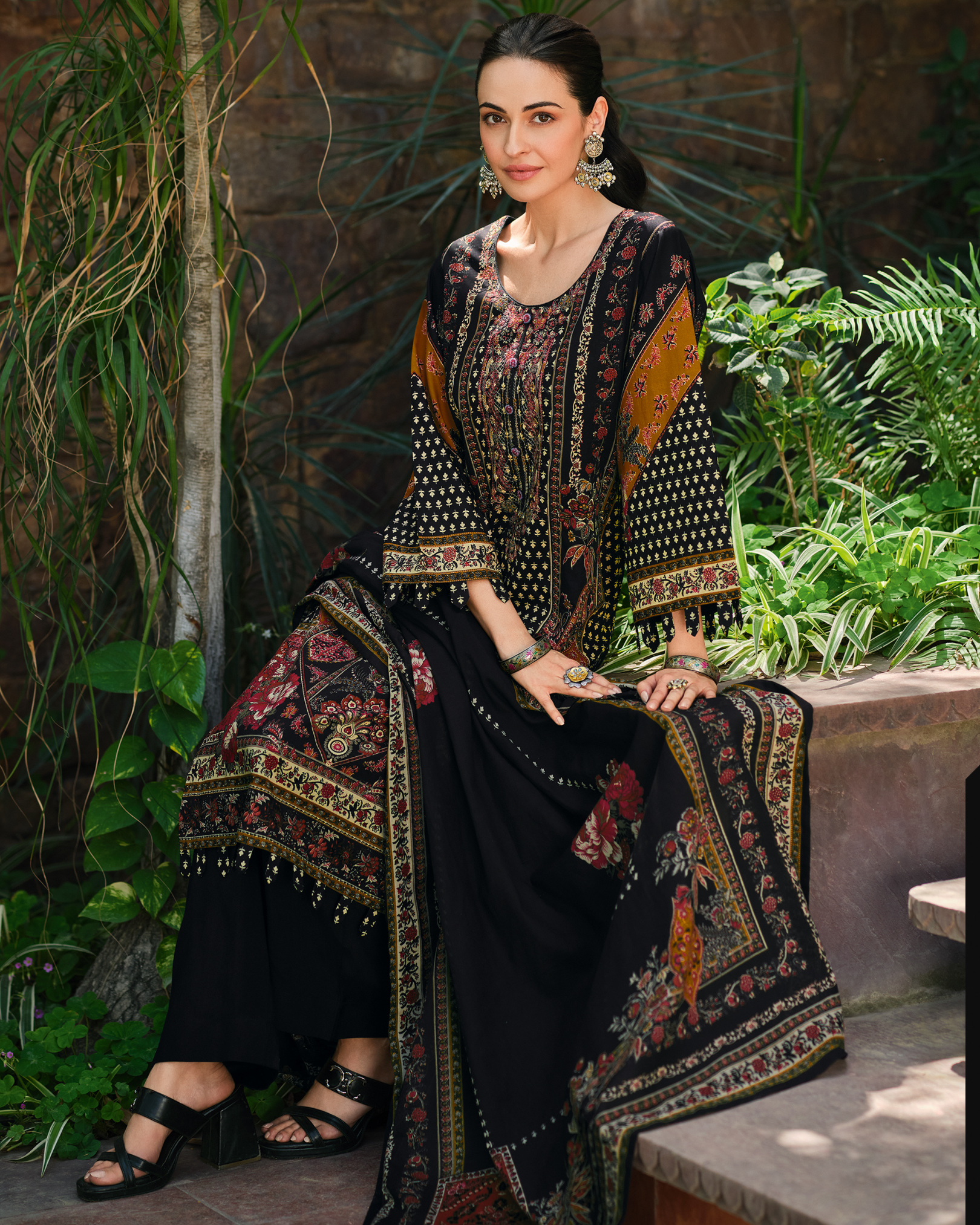 Black Fancy Cotton Summer Suit for Women